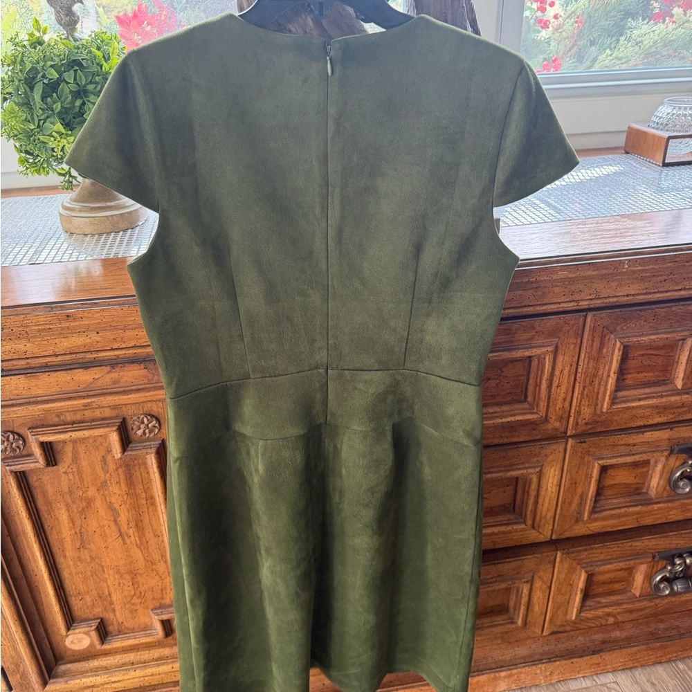 DKNY Olive Green Faux-Suede Cap-Sleeve Sheath Dress - Picture 5 of 5